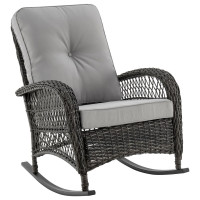 Manhattan Comfort OD-CV017-GY Furttuo Steel Rattan Outdoor Rocking Chair with Cushions in Grey